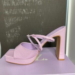 Lilac Purple Chunky Heel Sandals